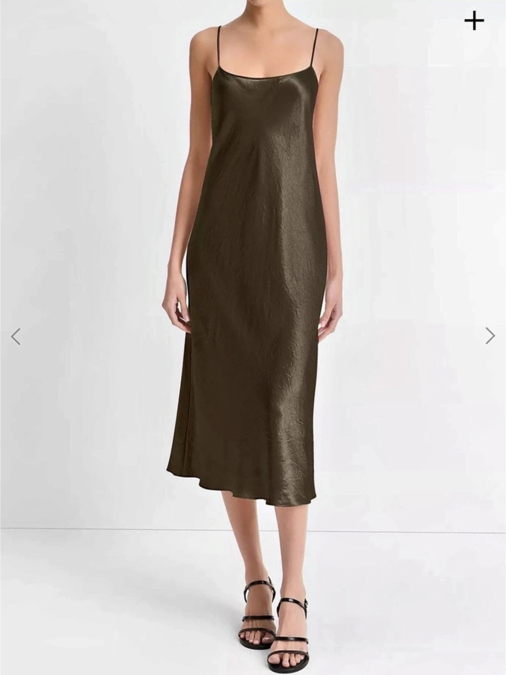 Vince Satin 90s style Midi Slip Dress in Olive Size Medium Like New